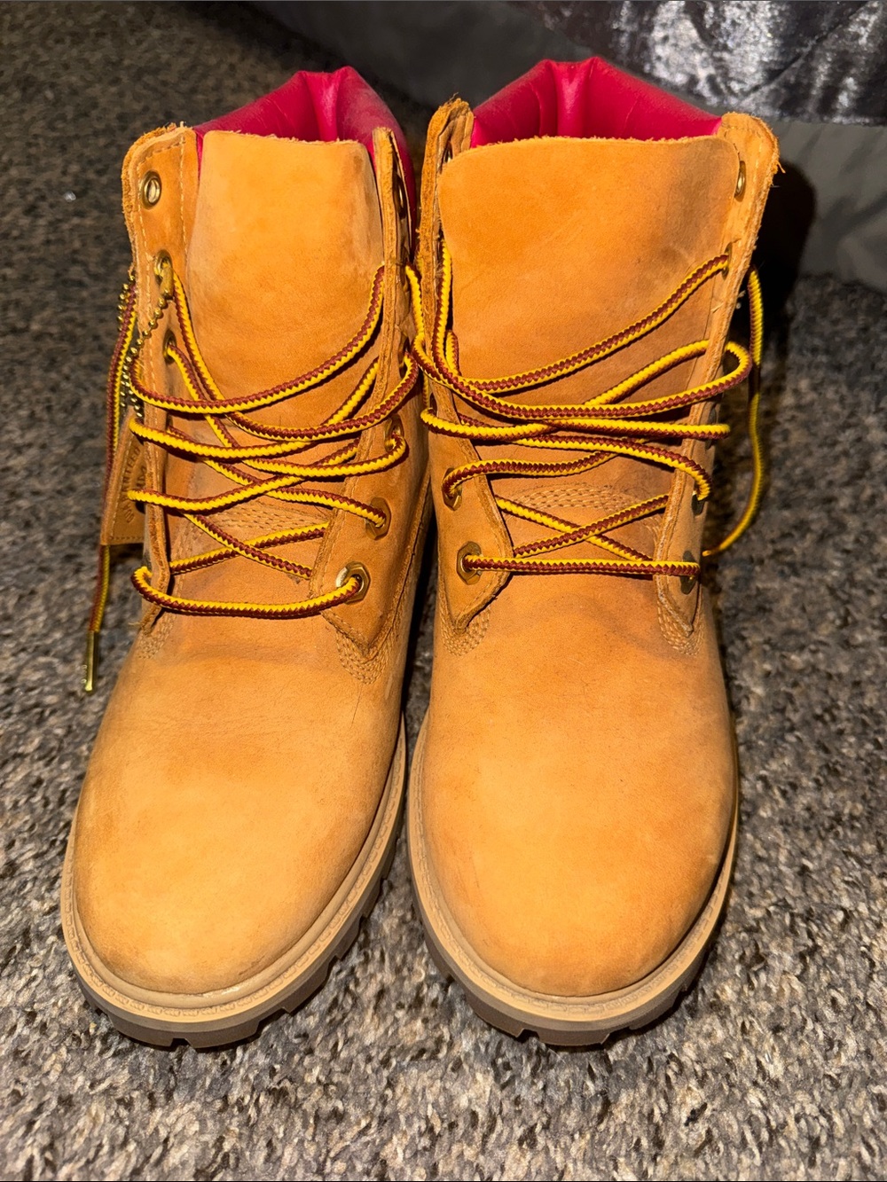 Timberland Wheat and Red Leather Lace-Up Boots